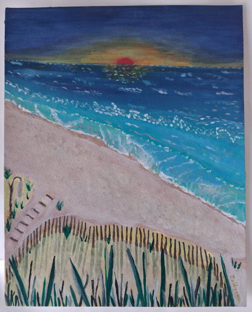 Never ending love : peinture d'un coucher de soleil sur l'océan